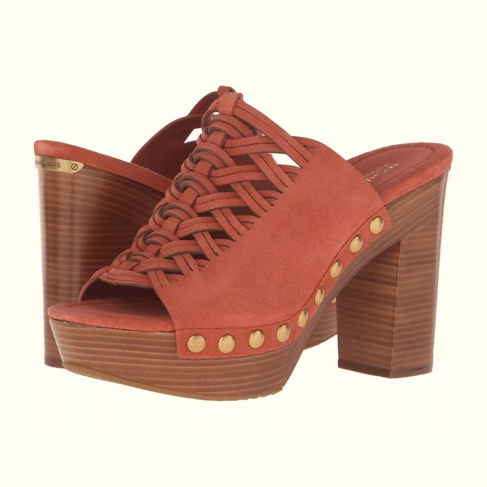Michael Kors Westley Mule Cinnamon Platform Stacked Heel Clog Size 9